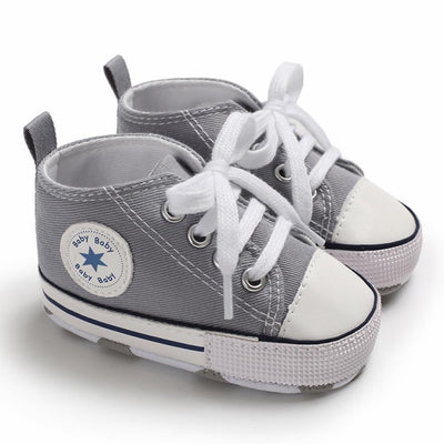 KKIIDDSS Unisex Baby Girls Boys Canvas High-top Shoes, Newborn Infant Anti-Slip Soft Sole Frist Walking Sneakers (A03/Grey,0-6 Months