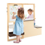 Costzon Easel for Kids, Wooden Art Center with Double-Sided Blackboard & Whiteboard, Paper Roll for Drawing, Crafts, Writing, Toddler Activity Table with Storage, Kids Table and Chair Set (Brown)