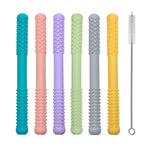 Hollow Teething Tubes Toys for Babies Girls Boys, 5 Pack Silicone Baby Teether Toy Tube for Infants with Nursing Biting Chewing, Chew Straws for Toddlers 6-12 Months (Style B)
