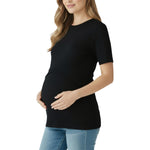 Motherhood Maternity Women's Short Sleeve Crew Neck Cross-Over Nursing Tee Shirt for Breastfeeding with Easy Access, Black, Large