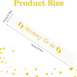 White Satin Mom to Be Sash for Baby Shower, White Mom to Be Sash with Gold Foil Text, Baby Shower Sash Decorations for Gender Reveal Newborn Party