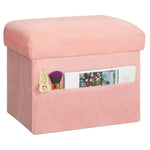 FaiPue Storage Ottoman, Folding Ottoman Foot Rest Stool with Thicker Furry Padded Seat. Soft Fur Small Ottoman Bench with Storage for Bedroom Living Room, Holds Up to 300 lbs, 17x13x13IN (Pink)