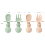 PandaEar 2 Pack Silicone Suction Plates for Toddlers Baby with 4 Spoons Self Feeding, Divided Unbreakable Toddler Plates with Suction, Baby Plates and Utensils Set, Baby Dishes, Green Crab & Pink Bee