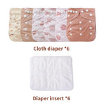 CoolaPeach 12 Set Reusable Adjustable Cloth Diapers for Newborn to 0-3 Years,One Size Washable Pocket Nappy Covers for Baby Girl and Boy,6 Pack Cloth Diapers+6pcs Microfiber Inserts(Pink)