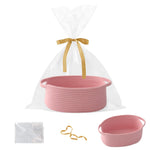 Gift Basket with Gift Bag and Ribbons,Small Rope Woven Shelf Storage,Baskets for Gifts Empty,Birthday,Shower,Decorative Organizer Box for Cat Dog Pet with Handles(White)