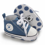 KKIIDDSS Unisex Baby Girls Boys Canvas High-top Shoes, Newborn Infant Anti-Slip Soft Sole Frist Walking Sneakers (A02/Little Blue,0-6 Months)