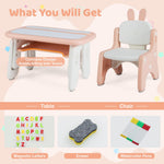 Costzon Kids Table and Chair Set, Graffiti Activity Table w/Flip-Top Tabletop Bookshelf, Erasable Magnetic Drawing Board, Storage, Adjustable Height for Drawing, Toddlers Art Table & Chair (Pink)