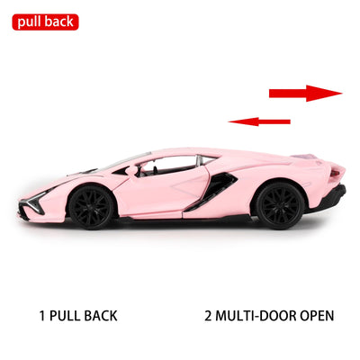 BDTCTK 1/36 Lamborghini Sián FKP37 Diecast Car Models, Zinc Alloy Toy Pull Back Vehicles Toy Cars for Toddlers Kids Boys Girls Gift (Pink)