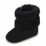 WaiHeikki Infant Baby Girl Boots Cute Bowknot Crib Shoes Winter Warm First Walker Shoes with Non-Skid Soles (Black, 12-18 Months)