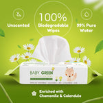 YuGi Baby Green Biodegradable Baby Wipes 100%, Compostable Plastic Free Wet Wipe, 72 Count (1 Pack)- 99% pure Water, 0% Plastic, Hypoallergenic & Dermatologically Tested - Unscented