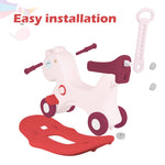 LLparty 4 in 1 Rocking Horse for Toddlers 1-3 Years Old, Baby Rocking Toy Fun Birthday Gift for 1+ Girls, Ride on Toy with Detachable Balance Board and Footrest, Balance Bike with Push Handle, Pink
