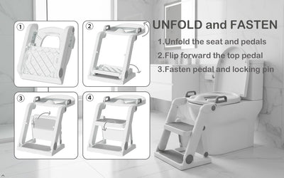 BABY JOYCE Potty Training Seat, 2 in 1 Potty Training Toilet Seat with Step Stool Ladder for Kids Boys Girls, Toddler Toilet Seat with Steps Splash Guard Replacement Cushion Reward Stickers (Grey)