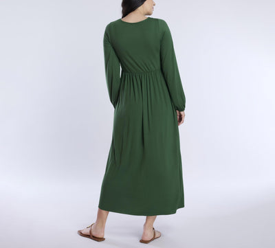 Motherhood Maternity Women’s Long Sleeve Empire Waist Maxi Pregnancy Dress, Green Pastures, Large