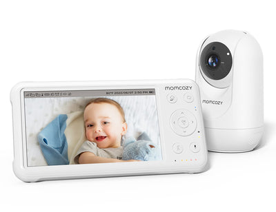 Baby monitor with screen displaying a baby and camera on a white background