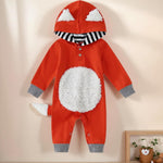 Noubeau Newborn Baby Girl Boy Halloween Cosplay Cartoon Clothes Fox Coat Fur Bodysuit Jumpsuit Hooded Playsuit Romper