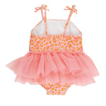 RuffleButts Girls UPF50+ Sun Protection Peplum Smocked Bodice/Tulle Skirted One Piece Swimsuit - Mermaid Princess, 5