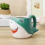 MyGift Blue Ceramic Cute Coffee Mug with Handle and Cartoon Smiling Happy Baby Shark Shaped Design, Novelty Gift Mugs
