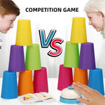 BkjHg Quick Cups Speed Stacking Game for Kids & Family, 12 Cups 24 Cards STEM Educational Toy for Hand-Eye Coordination, Fast-Paced Reaction Training Party Game, New Upgrade with Bell, Ages 3-12