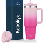 30 oz Tumbler with Handle and 2 Straws,2 in 1 Lid Insulated Water Bottle Stainless Steel Travel Coffee Mug,Blue Haze