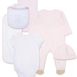 Little Me Baby Layette Gift Set - Footie and Cap, Onesie, 3-Piece Bib And Burp Set, Swaddling Blanket, Baby Shower Gifts - Pink Bear, 6 Months