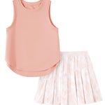 PATPAT Girls 2 Piece Tennis Skirt Set Size 6-7, Pink Tank Tops and Pink Tie Dye Pleated Skirt with Built In Shorts 2 Piece Outfits Girls Clothes Summer Outfits Athletic Sets Activewear