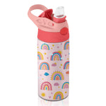 Pink Water Bottle for Girls - 12oz Rainbow Kids Water Bottle with Straw, Stainless Steel Tumbler, Insulated, Leak-proof, BPA-free, Pop-up Straw Lid, for School - Children Birthday Gift Cup(1pc)