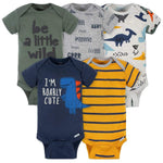 Gerber Baby Boy's 5-Pack Variety Onesies Bodysuits (6-9 Months, Cute Dino)