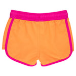 RuffleButts Girls UPF50+ Cover-Up Board Shorts - Neon Orange, 2T