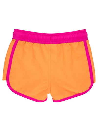 RuffleButts Girls UPF50+ Cover-Up Board Shorts - Neon Orange, 2T