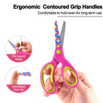Zicolu Kids Scissors Set, Safety Children Scissors with Blunt-Tip Floral Print Blade and Soft Grip, Great for DIY, Arts, Home, School Classroom Use, Blue/Purple/Yellow