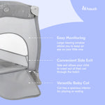 Hauck Sleep N Play Center Portable Baby Travel Cot with Bassinet, Changing Table & Playpen, Foldable Crib for Infants & Toddlers, Stars Grey