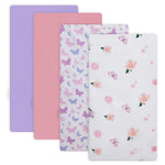 Crib Sheet for Boys and Girls, Super Soft Microfibre Crib Sheet Set, Breathable Cot Sheet, for Cot and Toddler Mattress, 130x70x20cm, Butterfly and Flower and Pink and Purple,4pcs