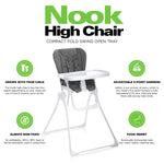 Joovy Nook High Chair Featuring Four-Position Adjustable Swing Open Tray, and Removable, Dishwasher-Safe Tray Insert for Easy Cleaning - Folds Down Flat for Easy Storage (Charcoal)