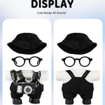 17cm Doll Clothes – 6-Piece Set, Hat + Overalls + Shirt + Camera + Glasses + Shoes, Cute and Premium Dolls Outfit Accessories (Black)
