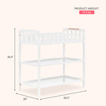 Dream On Me Emily Changing Table, Compact and Lightweight, Solid New Zealand Pinewood, Elevated Safety Rails, Two Storage Shelves, Includes Water-Resistant 1" Changing Pad — White