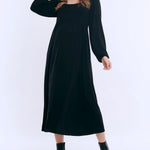 Motherhood Maternity Women’s Long Sleeve Empire Waist Maxi Pregnancy Dress, Black, Large