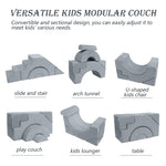 MeMoreCool Modular Kids Sofa – Convertible Foam Couch with Slide & Stair, Playroom & Bedroom Sectional Child Furniture | Soft Washable Cover | Ages 3+ | Grey