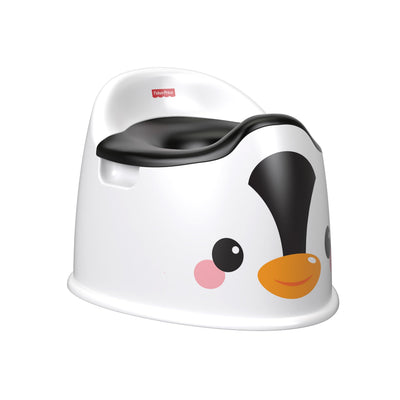 Penguin-themed children's potty chair on a white background