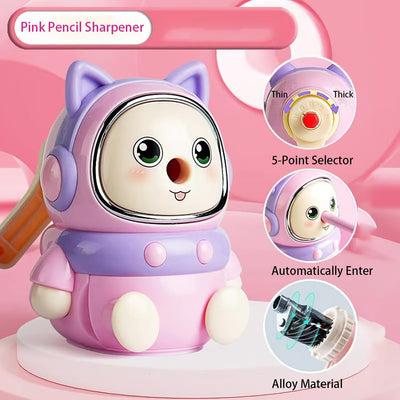 Manual Pencil Sharpener for Kids. 5-Point Selector. Small Handheld Pencil Sharpener. Quiet for Home Desks and School Classroom. Cute (Pink)