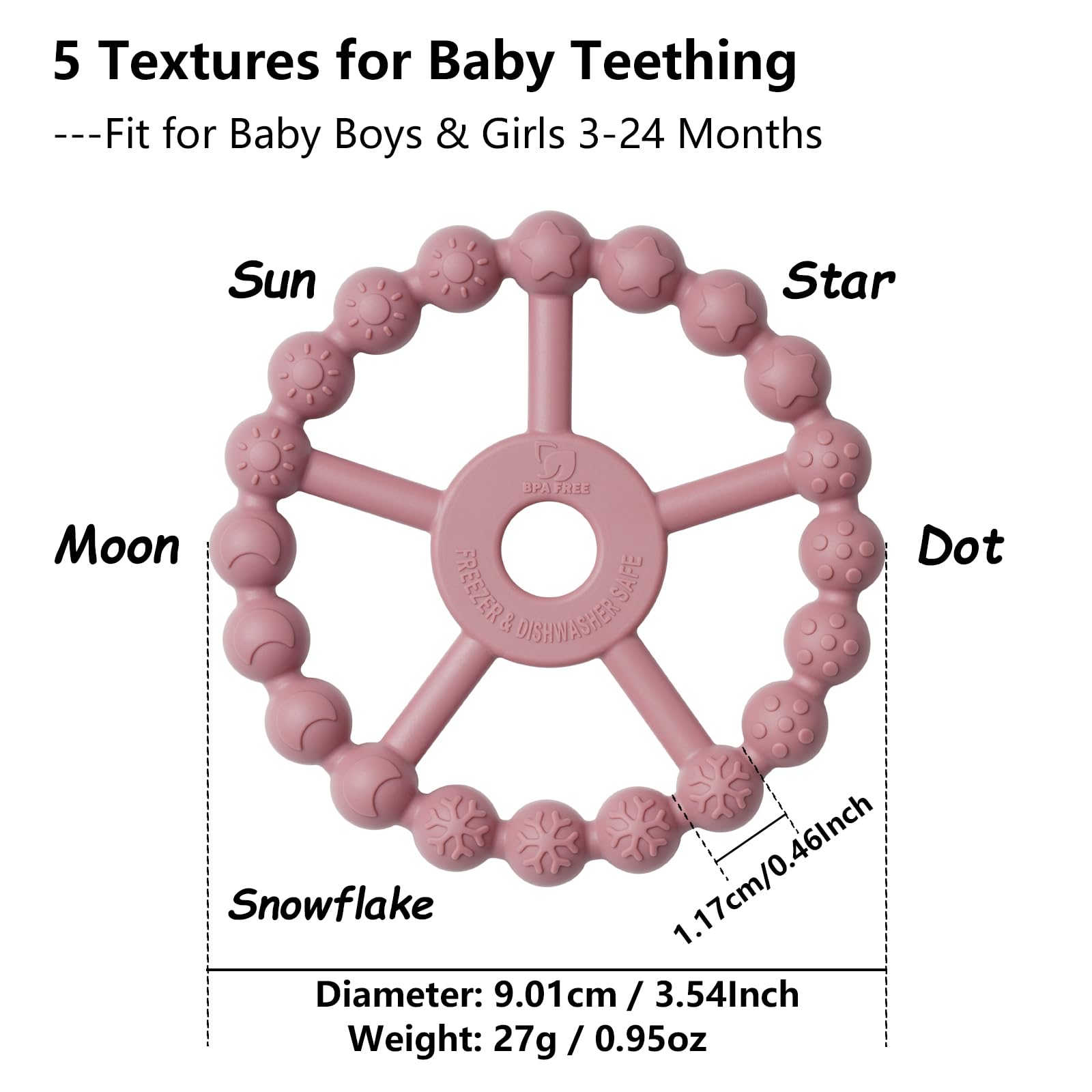 3 Pack Ring Teether Baby Infant Toys, Baby Essentials, Silicone Teething Ring Toys for Babies 0-6 Months, Seposeve Toddler Teethers 6-12 Months 12-24 Months, Infant Teething Relief, Purple Pink White