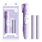 Cute Pencil Erasers, Kids Retractable Erasers with Refills, Standard Pen-Style Erasers, Fun Click Erasers, Kawaii Japanese Stationery Supplies (Purple)