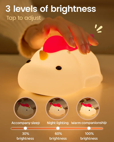 joyful xinghai Unicorn Night Light for Kids, Soft Silicone Tap Control Lamp with 30-Min Auto-Off Timer, Rechargeable Portable LED Bedroom Bedside Light for Baby Nursery Toddler