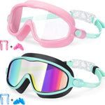 Seago Swim Goggles 2 Pack Anti-Fog Anti-UV Wide View Swimming Goggles for Kids 3-14