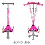 3-Wheel Kick Scooter for Kids Ages 3-8 Lean-to-Steer Toddler Scooter with Extra Wide Light Up Wheels, 4 Adjustable Heights, Foldable Scooters for Boys & Girls, Max Weight 110lbs (Pink)