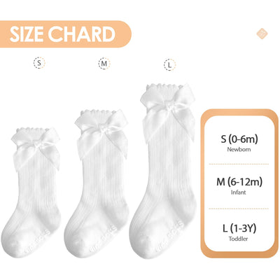 Boonbery Baby Knee High Socks Girl Non Slip Toddler Stockings Cotton Bow Ruffle Newborn Long Socks Infant Dress Sock 0-6M/6-12M/1-3Y