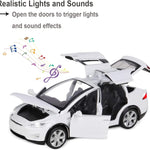 LLWEIT 1/32 Model x Metal Die Casting Toy Car for 3 to 12 Year Old Boy Pull Back Car Toy with Sound and Lights (White)