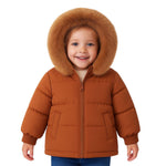 HILEELANG Toddler Baby Kids Winter Puffer Jacket with Detachable Hood and Faux Fur Trim – Warm Windproof Water-Resistant Coat for Boys and Girls 12M–7T, Caramel