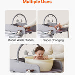 VEVOR Baby Changing Table, Foldable Diaper Change Station with 2 Fabric Drawers, Side Basket and Hanging Rod, Adjustable Height Changing Table with Lockable Wheels and 2 Star Toys, Light Gray