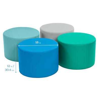 ECR4Kids SoftZone Foam Ottoman Set, Round, Flexible Seating, Contemporary, 4-Piece