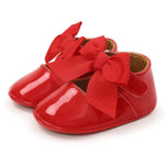 LAFEGEN Baby Girls Mary Jane Flats with Bownot Non Slip Soft Sole PU Leather Newborn Infant Toddler First Walker Cirb Dress Shoes, 0-6 Months Infant, 10 Red